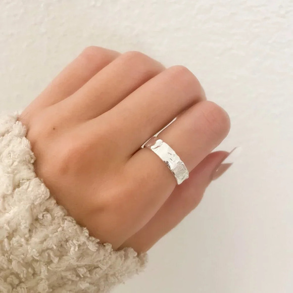 925 Sterling Silver Set of 2 Foil Rings Textured Ring Band Minimalist Ring - Picture 9 of 15